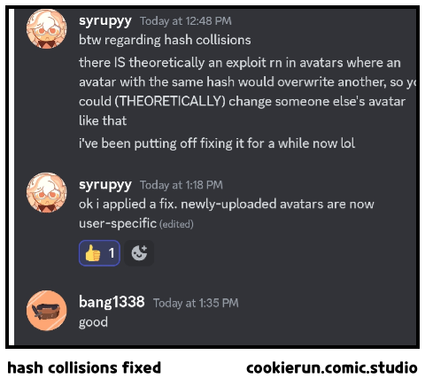 hash collisions fixed