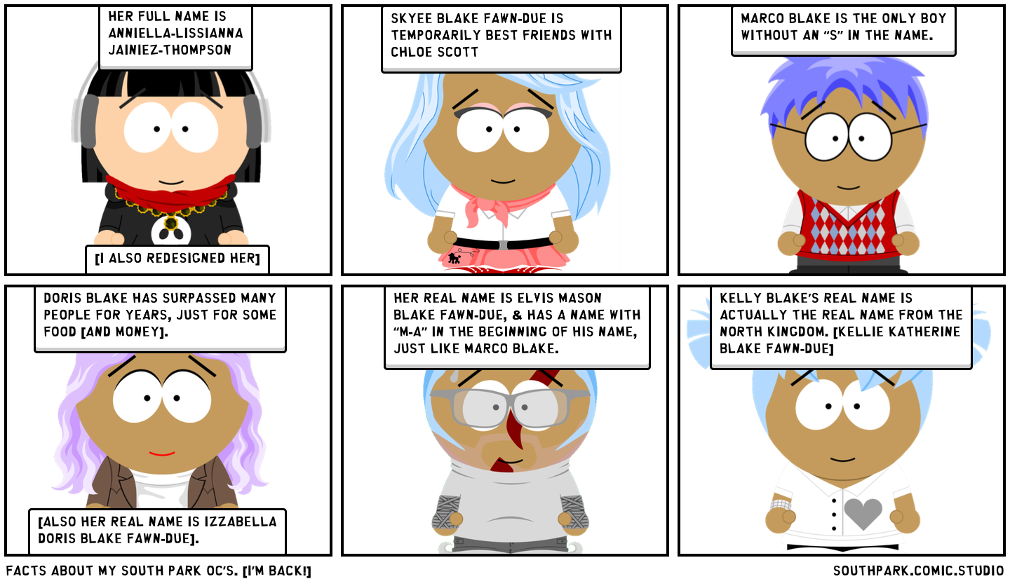 Facts About My South Park Oc’s. [I’m Back!]