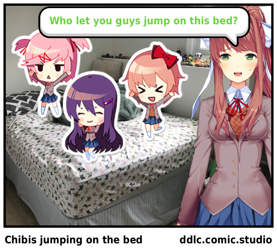 Chibis jumping on the bed