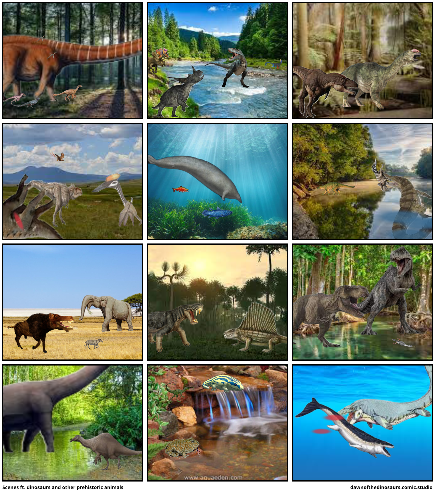 Scenes ft. dinosaurs and other prehistoric animals
