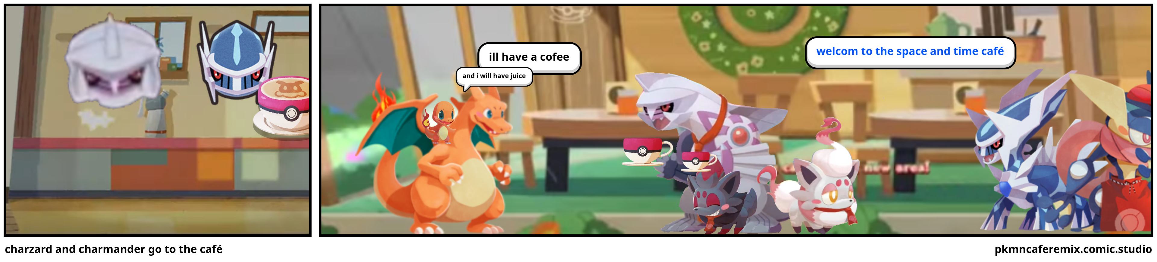 charzard and charmander go to the café