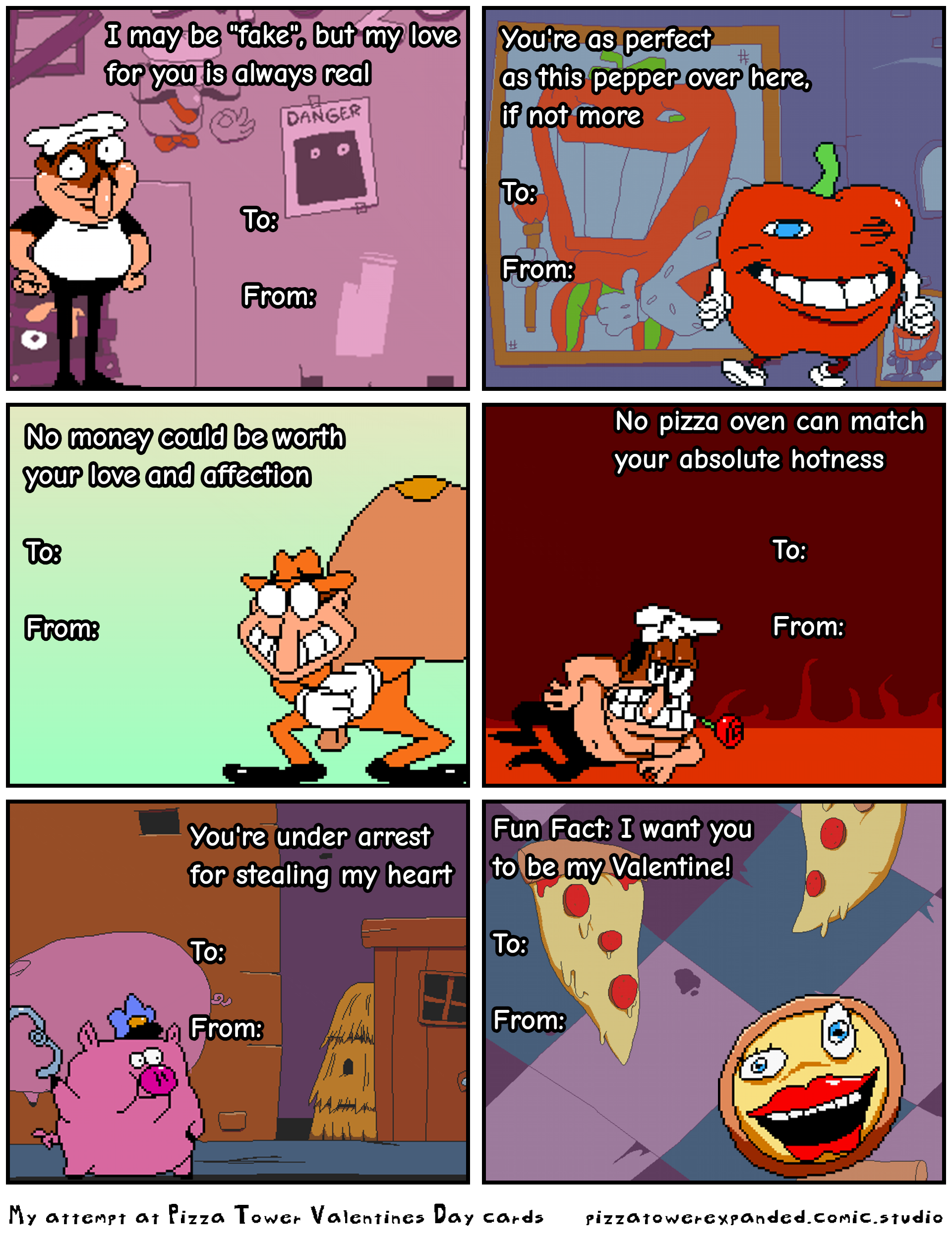 My attempt at Pizza Tower Valentines Day cards