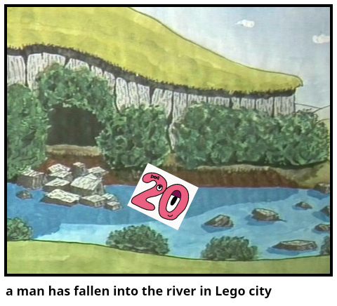 a man has fallen into the river in Lego city