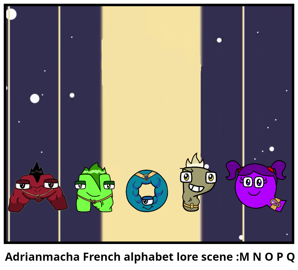 Adrianmacha French alphabet lore scene :M N O P Q 