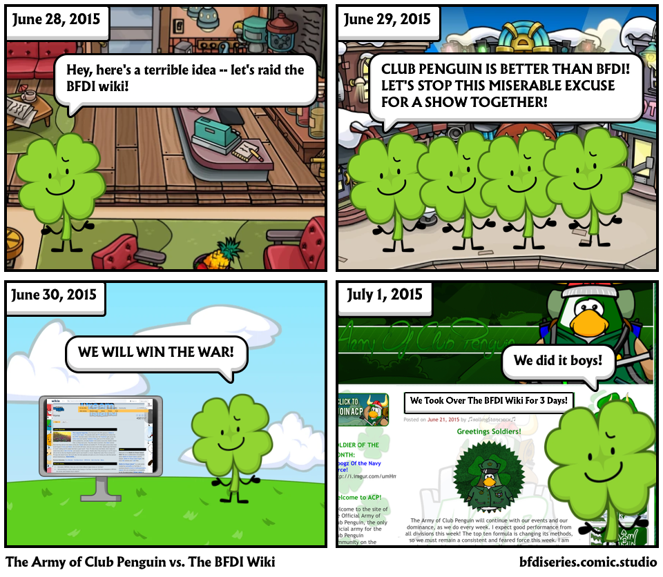 The Army of Club Penguin vs. The BFDI Wiki - Comic Studio