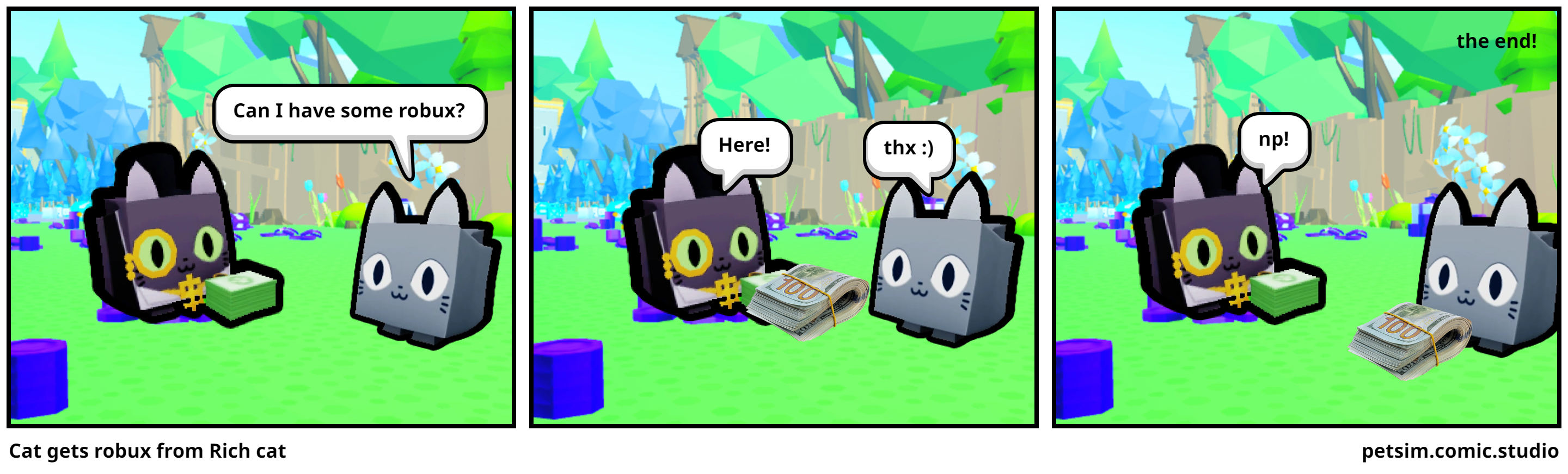 Cat gets robux from Rich cat