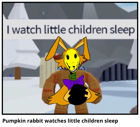 Pumpkin rabbit watches little children sleep