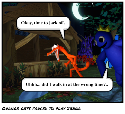 Orange gets forced to play Jenga