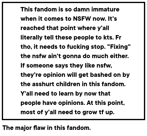 The major flaw in this fandom.