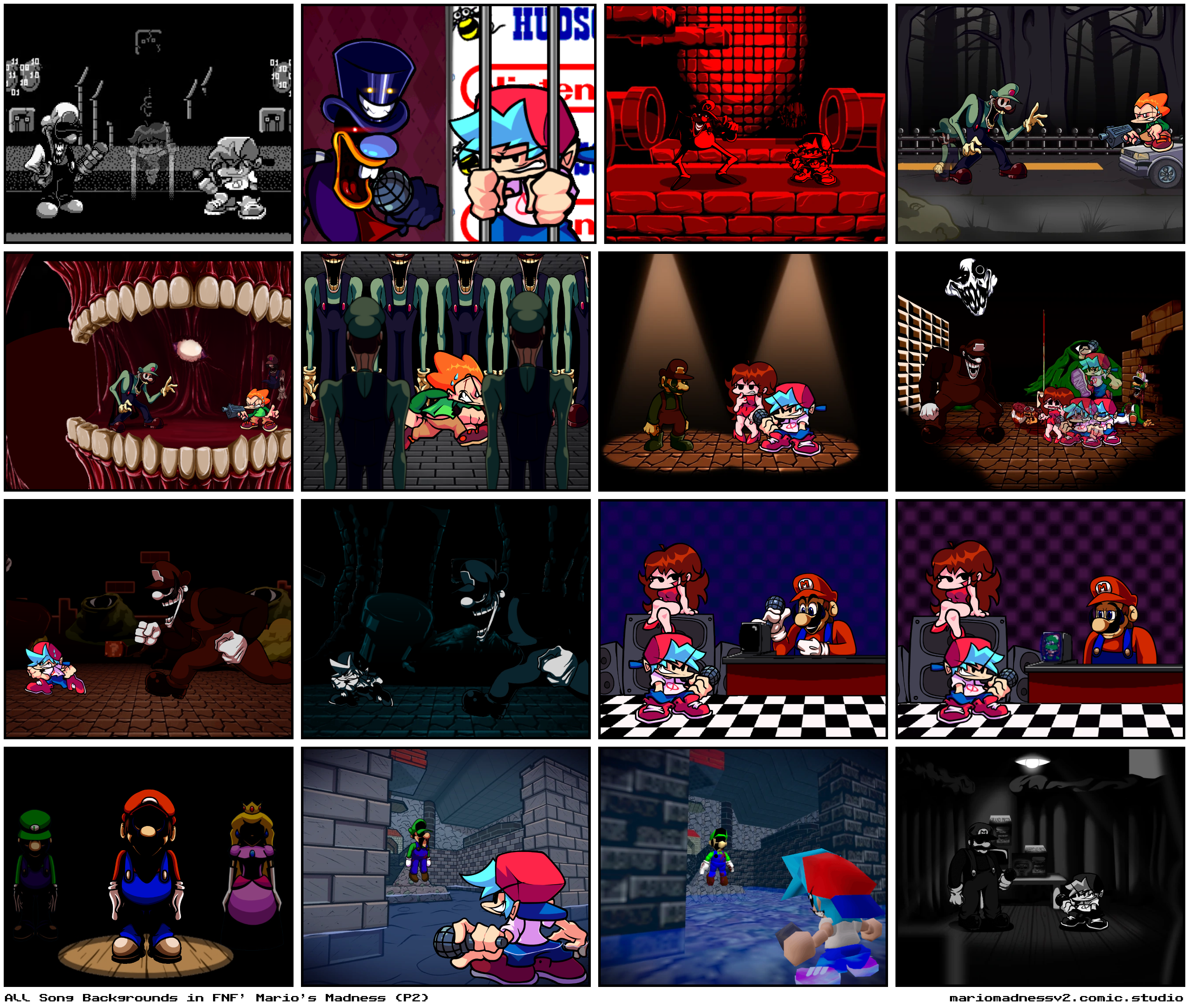All Song Backgrounds in FNF' Mario's Madness (P2)