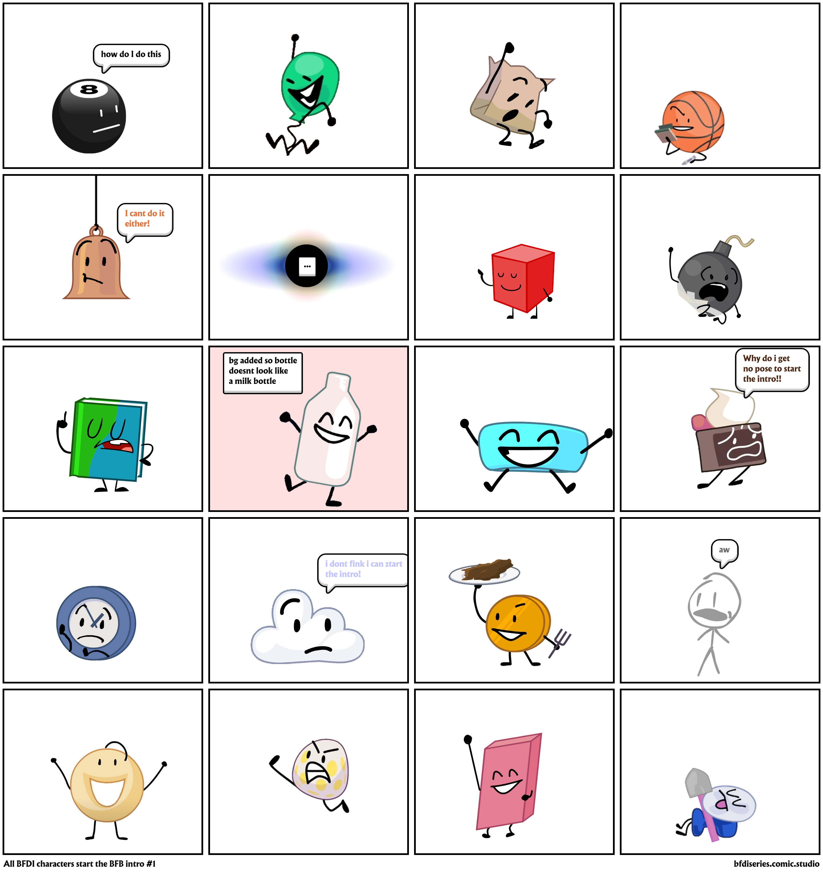All BFDI characters start the BFB intro #1