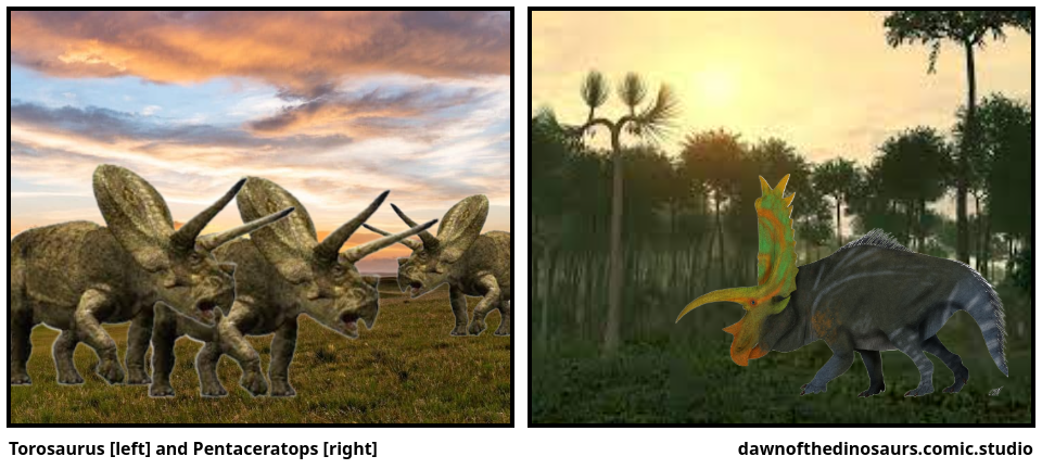 Torosaurus [left] and Pentaceratops [right]