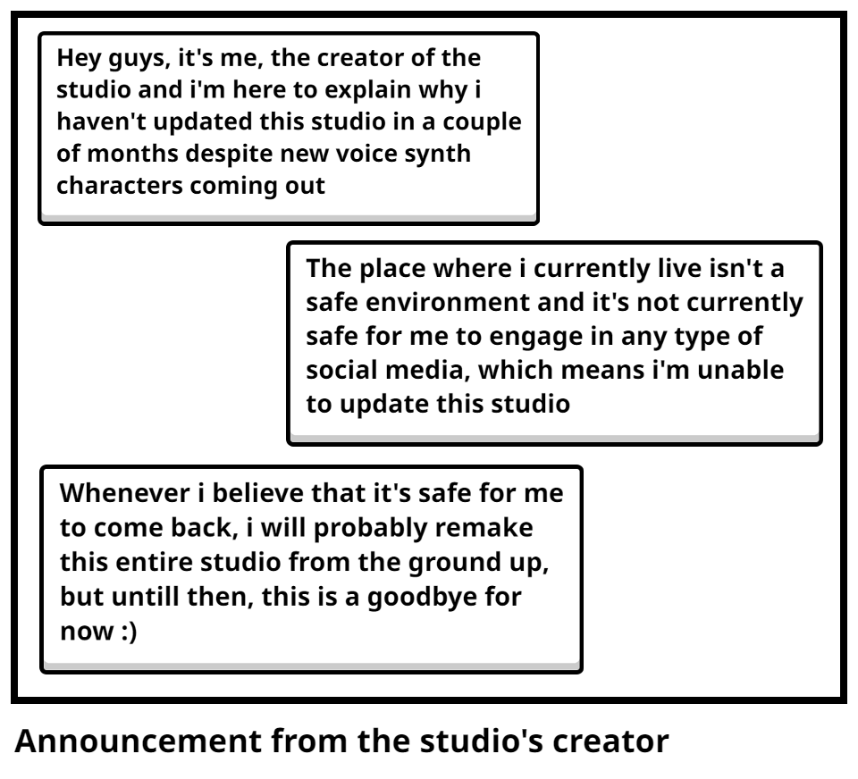 Announcement from the studio's creator