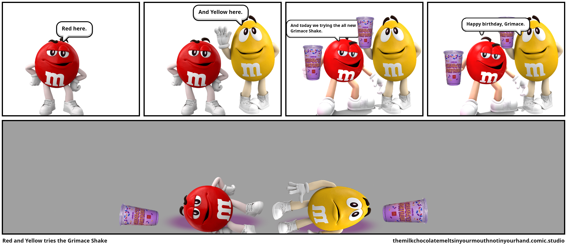 Red and Yellow tries the Grimace Shake