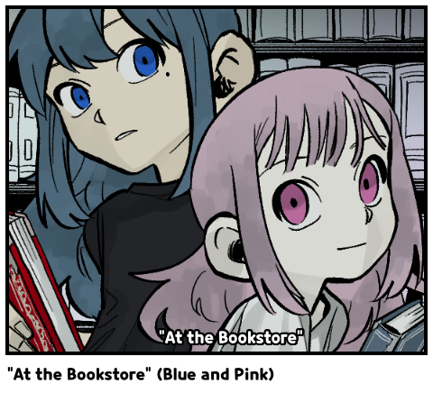 “At the Bookstore” (Blue and Pink)