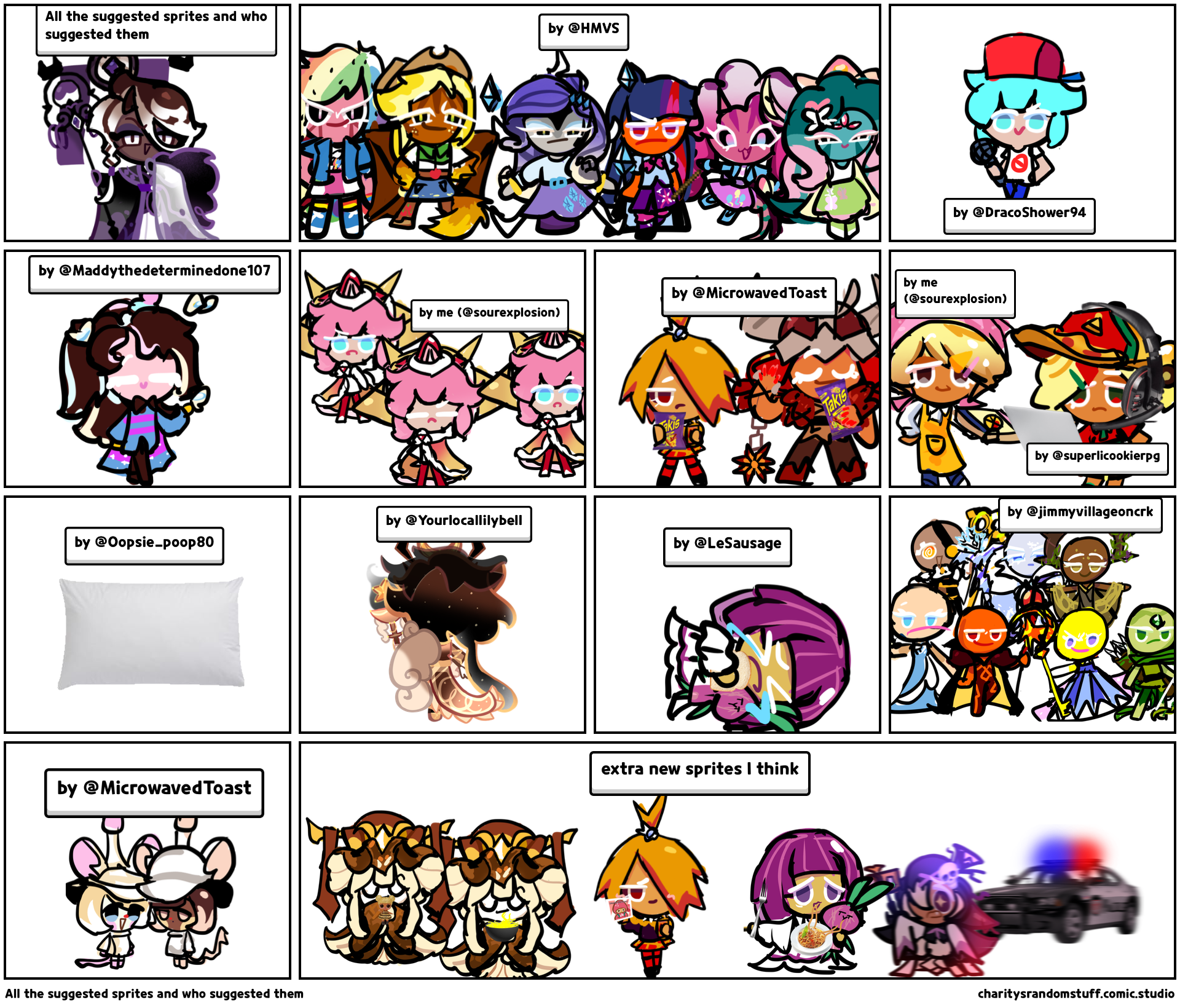 All the suggested sprites and who suggested them
