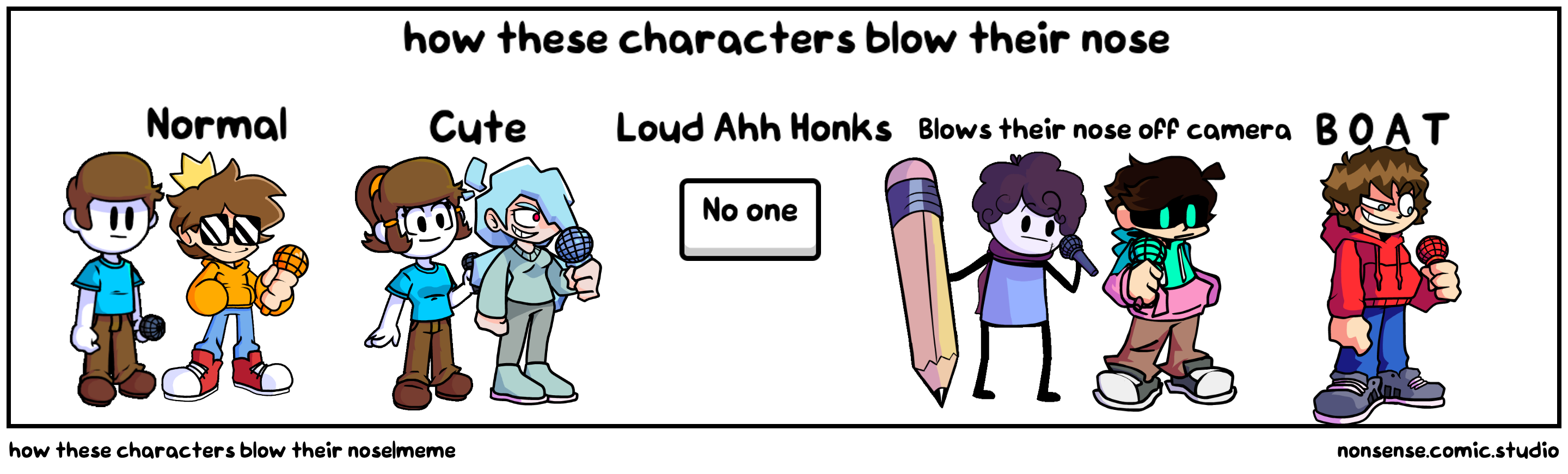 how these characters blow their nose|meme