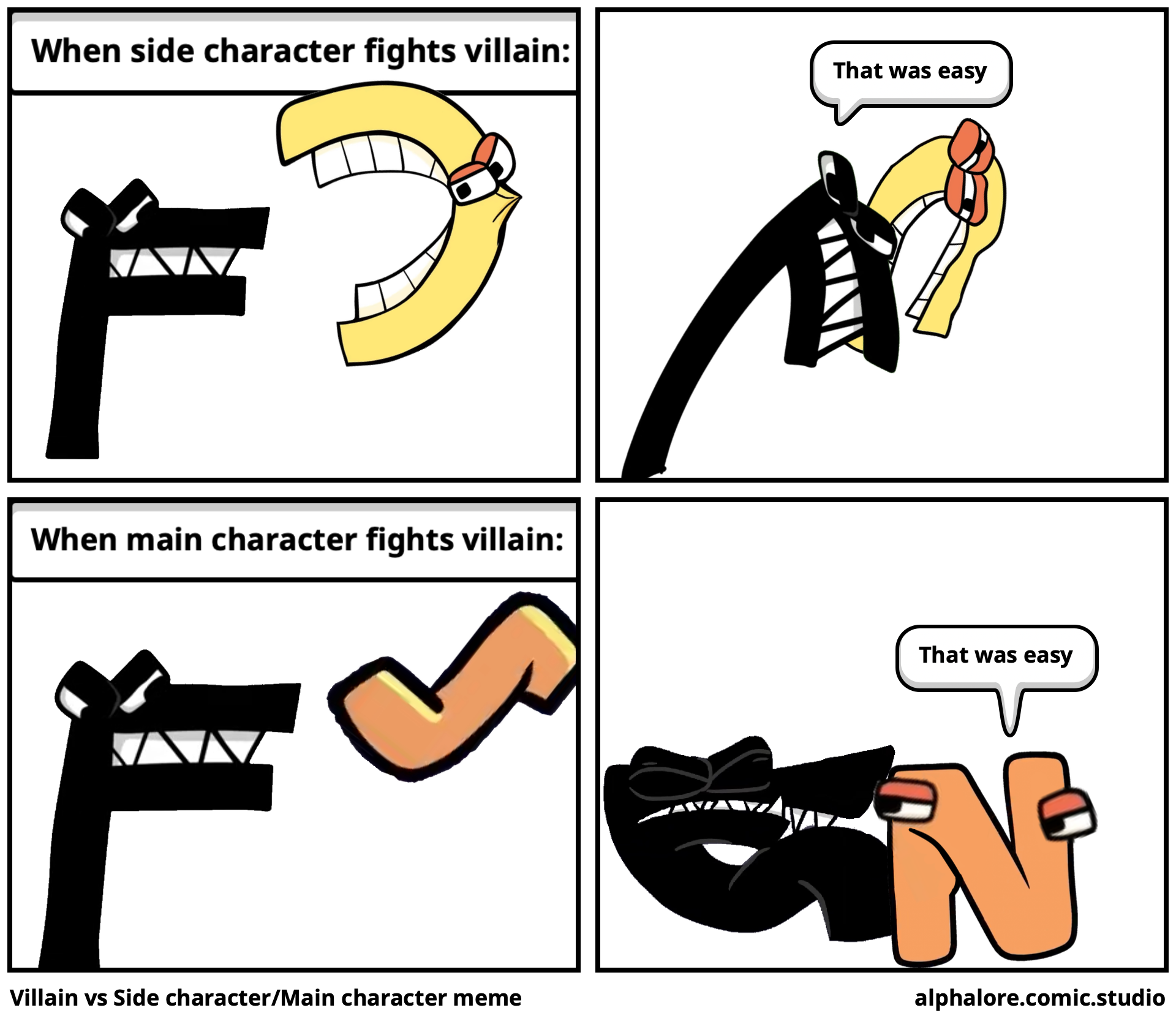Villain vs Side character/Main character meme