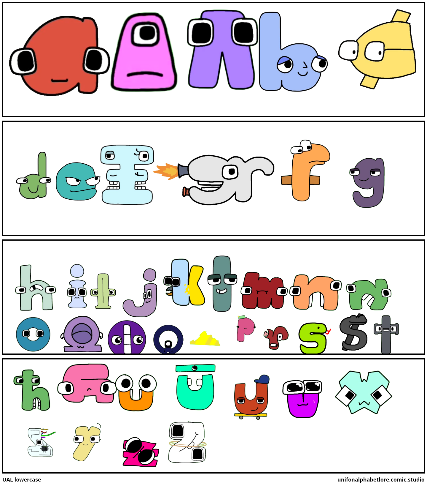 Unifon alphabet lore A-3E - Comic Studio