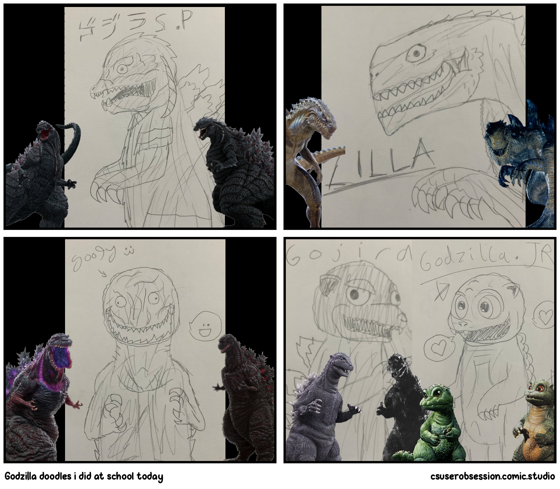 Godzilla doodles i did at school today