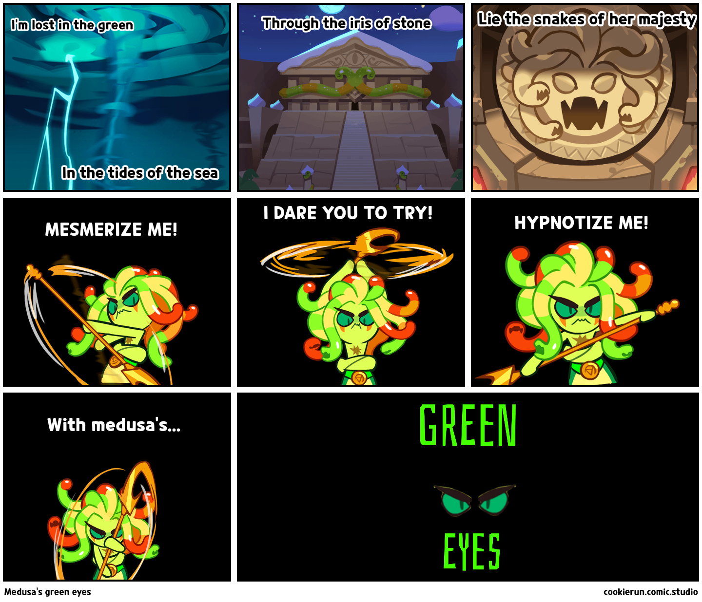 Medusa's green eyes